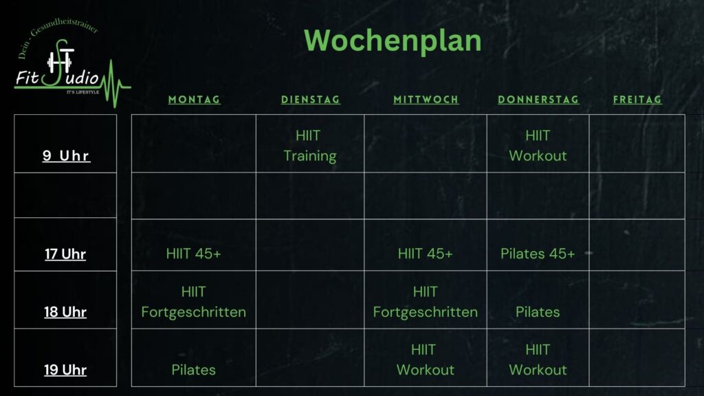 Zeigt den Hat-Fitstudio Wochenplan